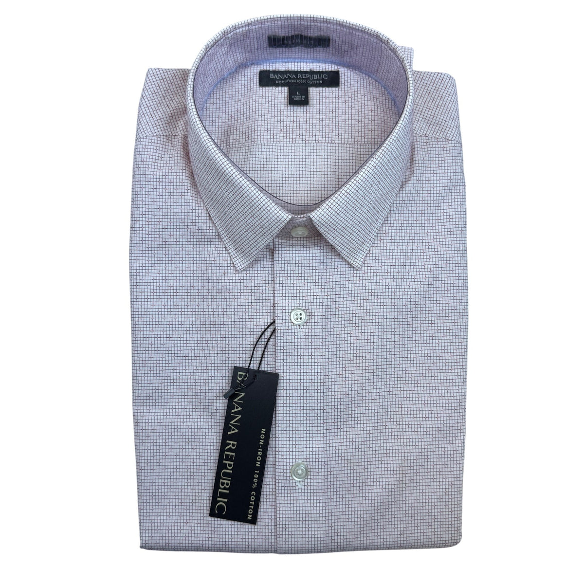 Banana Republic Mens Red Grid Pattern Shirt Non-Iron Button-Up Size L - New