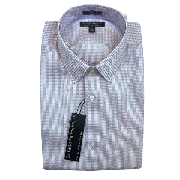 Banana Republic Mens Red Grid Pattern Shirt Non-Iron Button-Up Size L - New