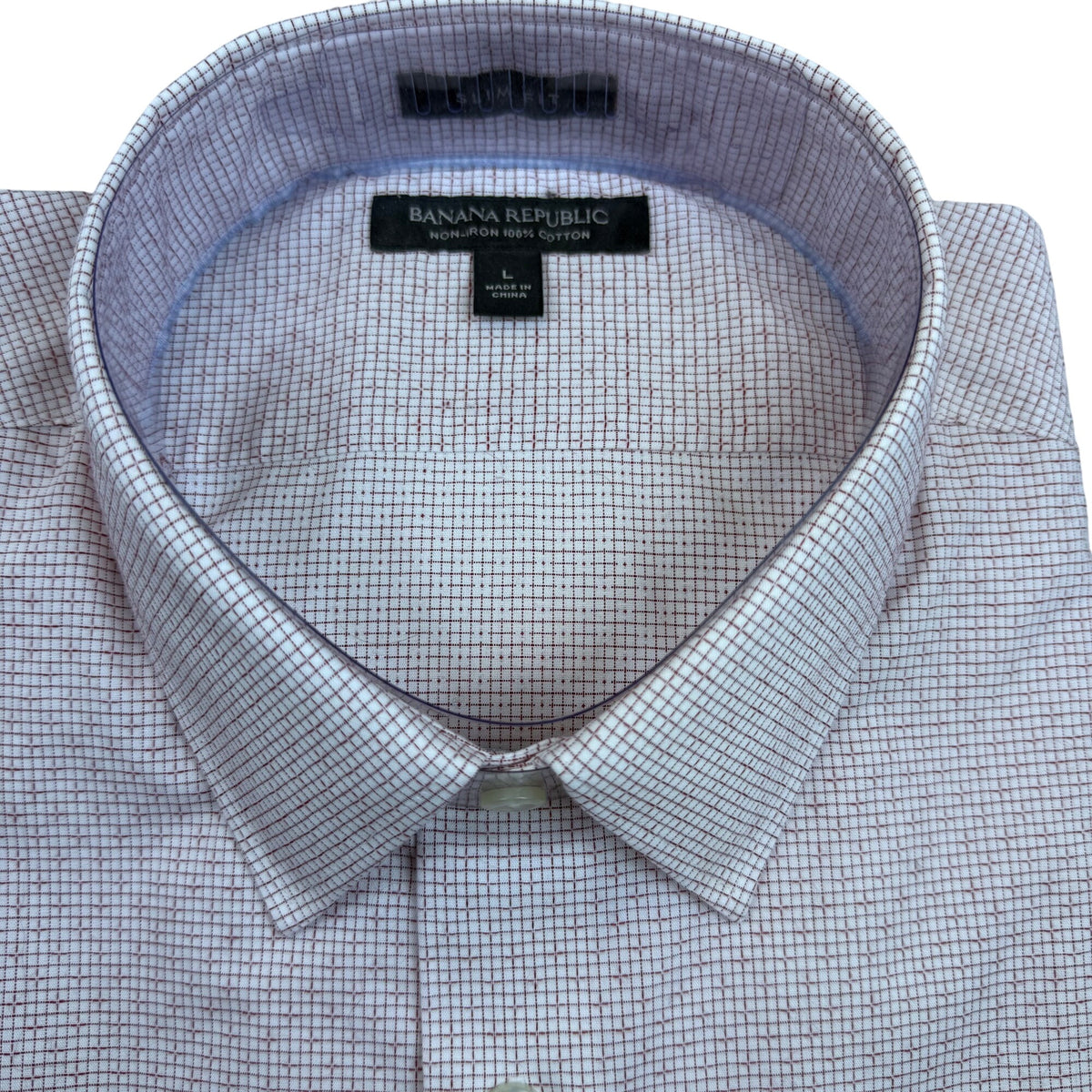 Banana Republic Mens Red Grid Pattern Shirt Non-Iron Button-Up Size L - New