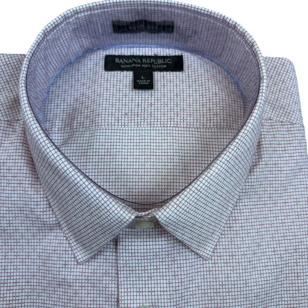 Banana Republic Mens Red Grid Pattern Shirt Non-Iron Button-Up Size L - New