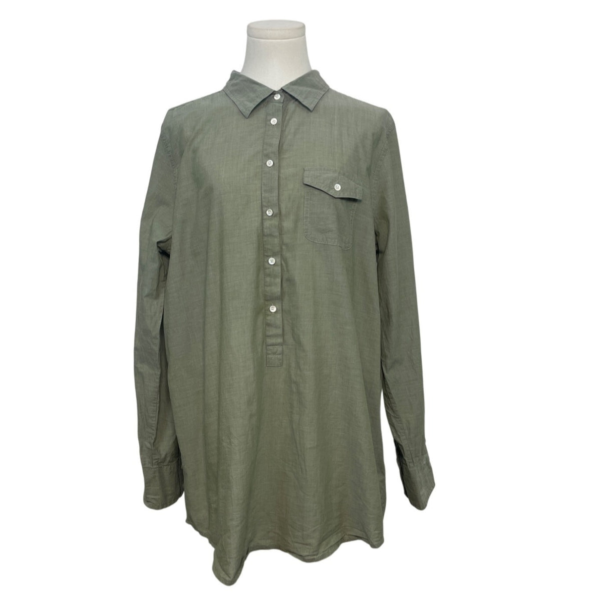 J.Crew Womens Olive Green Button-Down Shirt With Pocket Long Sleeves Size L