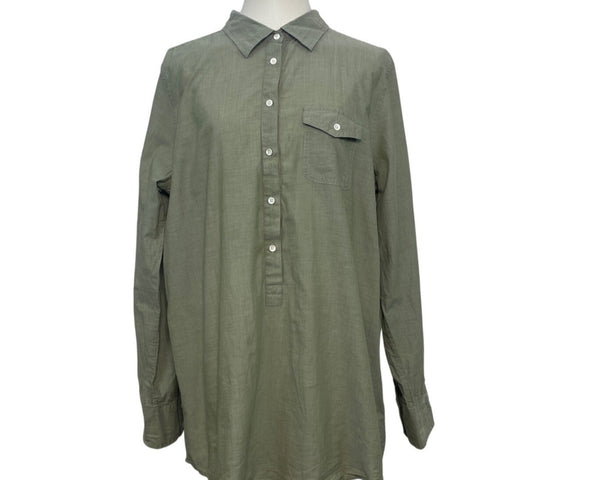 J.Crew Womens Olive Green Button-Down Shirt With Pocket Long Sleeves Size L