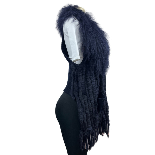 Moma Women’s Navy Blue Sweater with Outer Pockets Wool - One Size