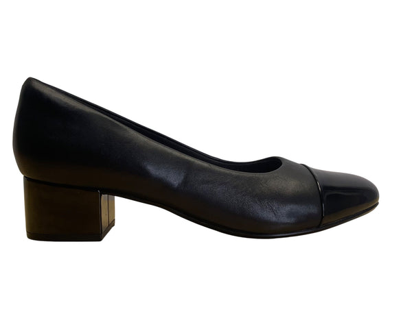 Clarks Women’s Black Combi Leather & Patent Chartli Diva Block Heel Pumps Sz 9M