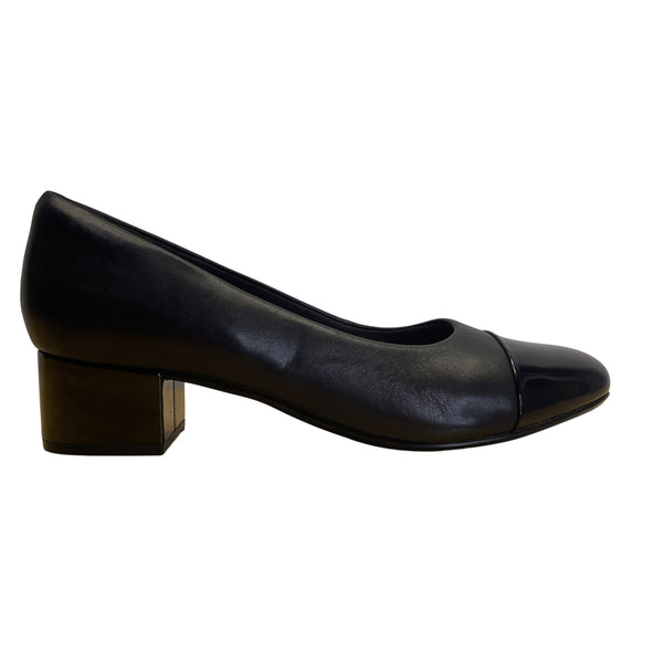 Clarks Women’s Black Combi Leather & Patent Chartli Diva Block Heel Pumps Sz 9M