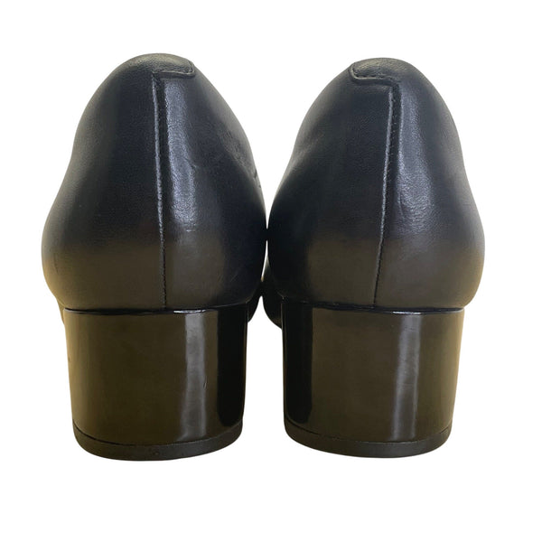 Clarks Women’s Black Combi Leather & Patent Chartli Diva Block Heel Pumps Sz 9M