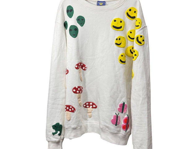 Coney Island Picnic Unisex White Cotton Graphic Sweatshirt Featuring Fun Colorful Print Large