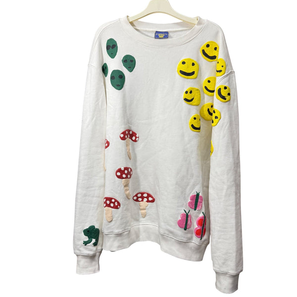 Coney Island Picnic Unisex White Cotton Graphic Sweatshirt Featuring Fun Colorful Print Large