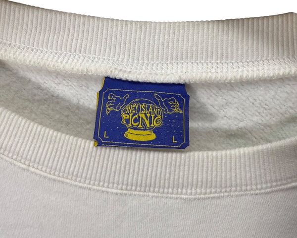 Coney Island Picnic Unisex White Cotton Graphic Sweatshirt Featuring Fun Colorful Print Large
