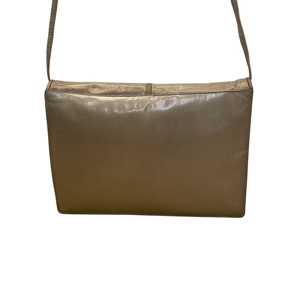 Vintage Browns Women’s Grey & Beige Leather Foldover Flap Snap Crossbody Bag