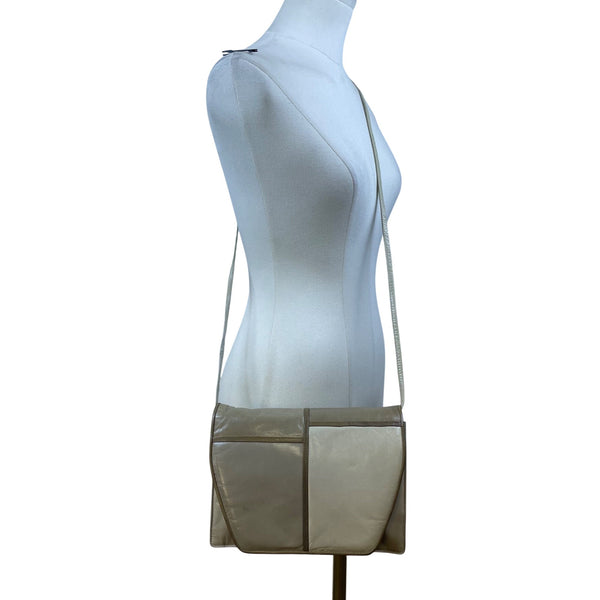 Vintage Browns Women’s Grey & Beige Leather Foldover Flap Snap Crossbody Bag