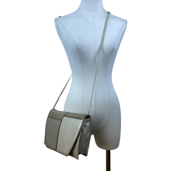 Vintage Browns Women’s Grey & Beige Leather Foldover Flap Snap Crossbody Bag