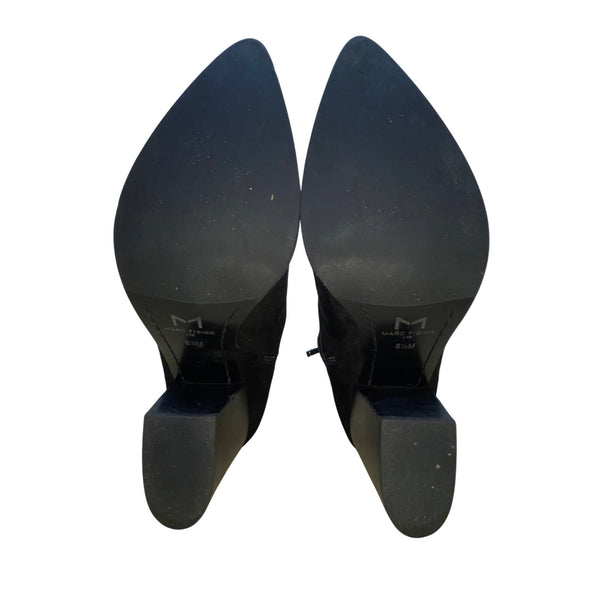 Marc Fisher Womens Black Suede Block Heel Pointed Toe Ankle Boots Size 8.5M