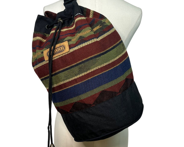 Outdoor Products Black & Red Striped Pattern Canvas & Adjustable Strap Backpack