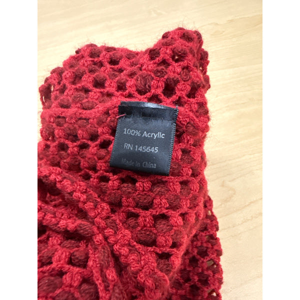 Red Open-Knit Infinity Scarf With Fringe Acrylic Material Lightweight For Women OS