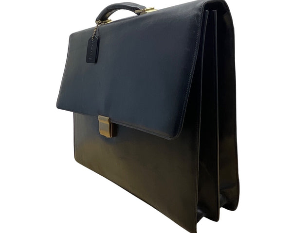 Vintage Coach Black Leather Briefcase With Brass Hardware & Top Handle Sz L