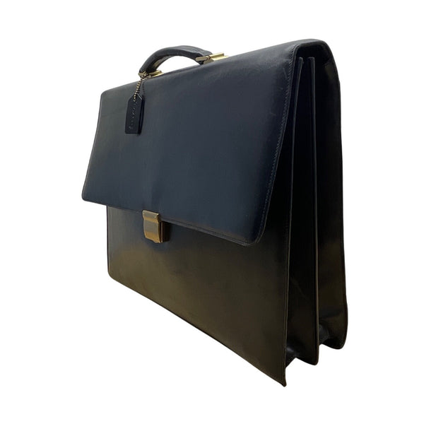 Vintage Coach Black Leather Briefcase With Brass Hardware & Top Handle Sz L
