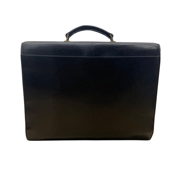 Vintage Coach Black Leather Briefcase With Brass Hardware & Top Handle Sz L