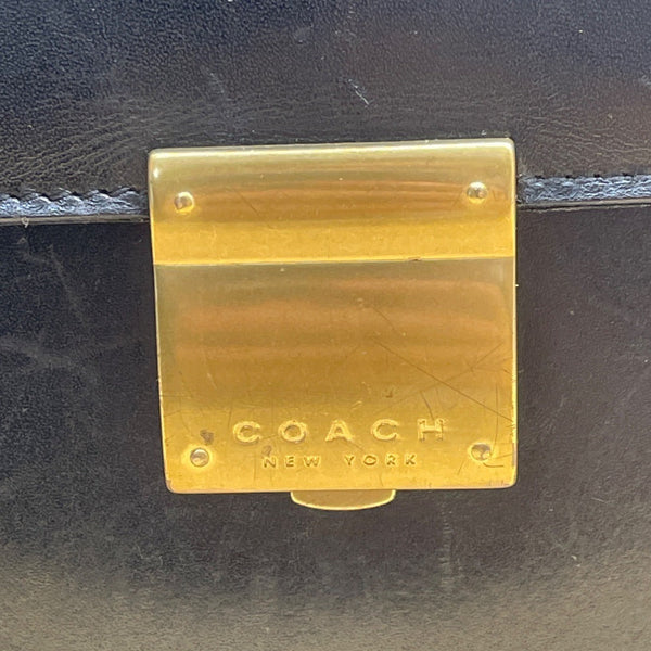 Vintage Coach Black Leather Briefcase With Brass Hardware & Top Handle Sz L