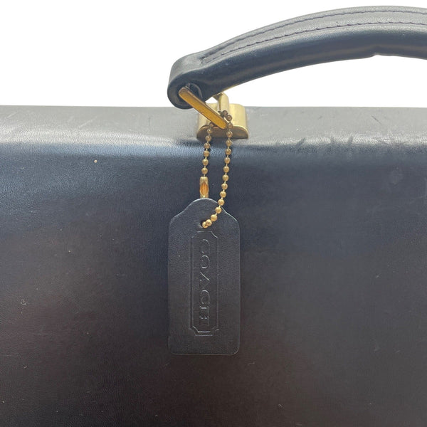 Vintage Coach Black Leather Briefcase With Brass Hardware & Top Handle Sz L