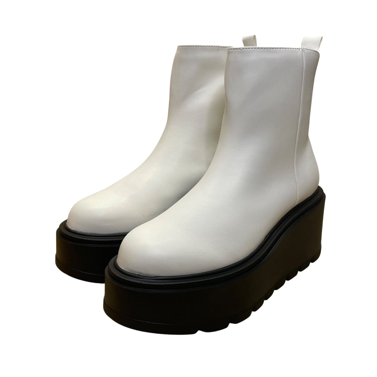 BP Women’s Ivory White PU Leather Platform Chunky Milo Ankle Boots 6.5M