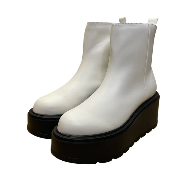 BP Women’s Ivory White PU Leather Platform Chunky Milo Ankle Boots 6.5M