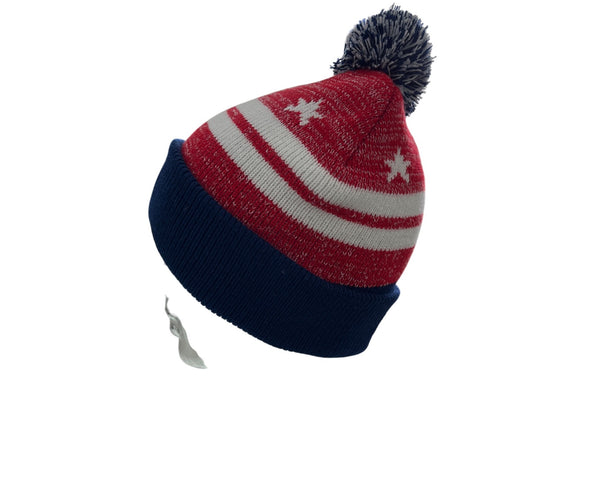 Coca-Cola Blue Red Knit Beanie Hat W Logo Stars Stripes Pom One Size Unisex Winter