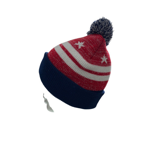 Coca-Cola Blue Red Knit Beanie Hat W Logo Stars Stripes Pom One Size Unisex Winter