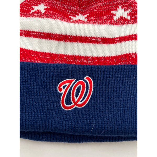 Coca-Cola Blue Red Knit Beanie Hat W Logo Stars Stripes Pom One Size Unisex Winter