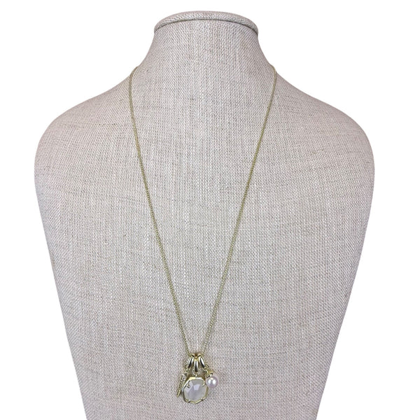 Kendra Scott Womens Gold Tone Adjustable Charm Necklace Moonstone & Pearl Details