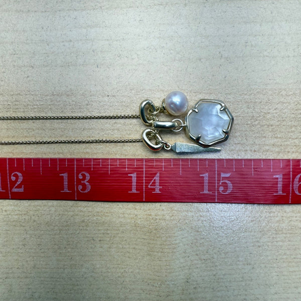 Kendra Scott Womens Gold Tone Adjustable Charm Necklace Moonstone & Pearl Details