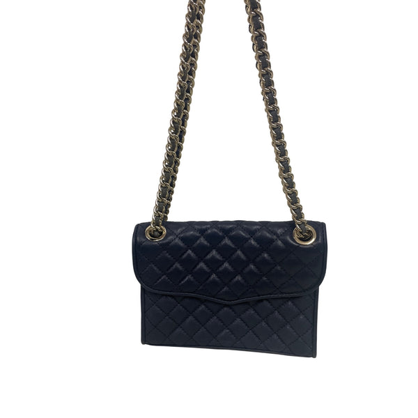 Rebecca Minkoff Navy Quilted Leather Crossbody Bag With Gold Chain Strap Elegant Design
