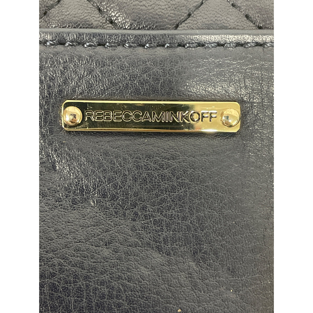 Rebecca Minkoff Navy Quilted Leather Crossbody Bag With Gold Chain Strap Elegant Design