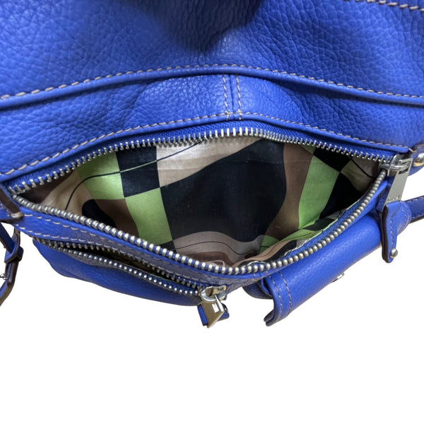 Tignanello Women’s Blue Leather Zip Front Pocket Adjustable Strap Shoulder Bag