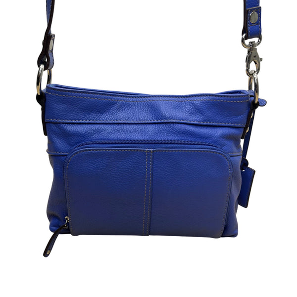 Tignanello Women’s Blue Leather Zip Front Pocket Adjustable Strap Shoulder Bag