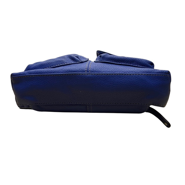 Tignanello Women’s Blue Leather Zip Front Pocket Adjustable Strap Shoulder Bag