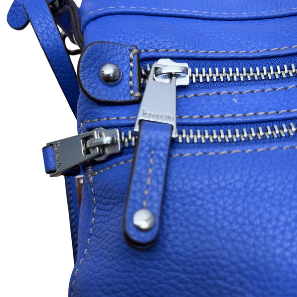 Tignanello Women’s Blue Leather Zip Front Pocket Adjustable Strap Shoulder Bag