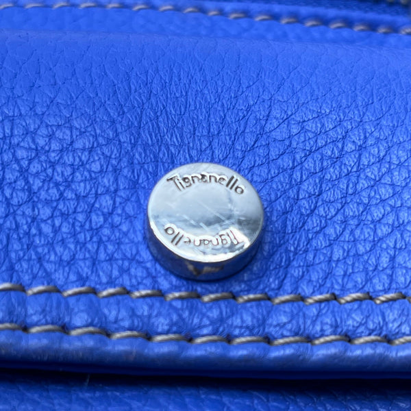 Tignanello Women’s Blue Leather Zip Front Pocket Adjustable Strap Shoulder Bag