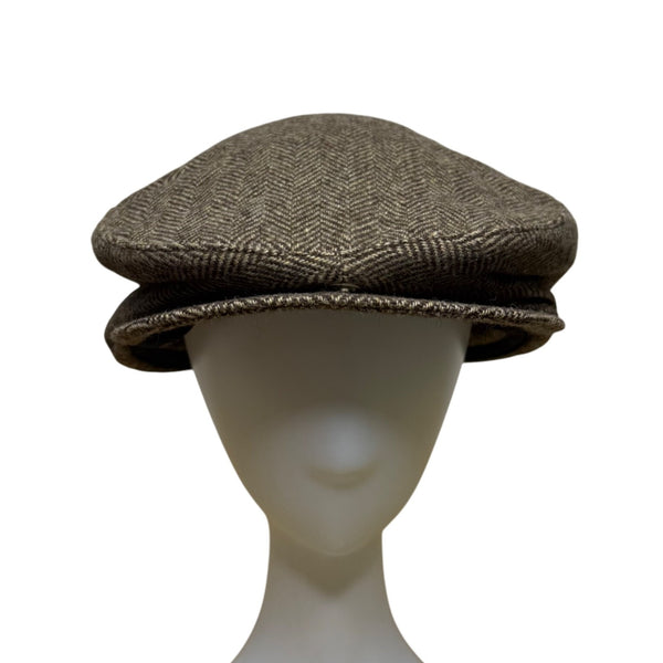 Brown Herringbone Wool Blend Newsboy Cap Flat Cap Lined For Men Medium