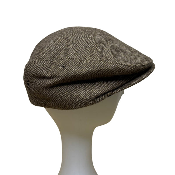 Brown Herringbone Wool Blend Newsboy Cap Flat Cap Lined For Men Medium