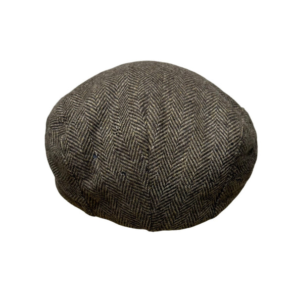 Brown Herringbone Wool Blend Newsboy Cap Flat Cap Lined For Men Medium