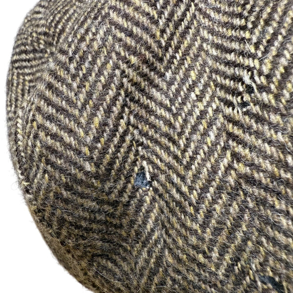 Brown Herringbone Wool Blend Newsboy Cap Flat Cap Lined For Men Medium
