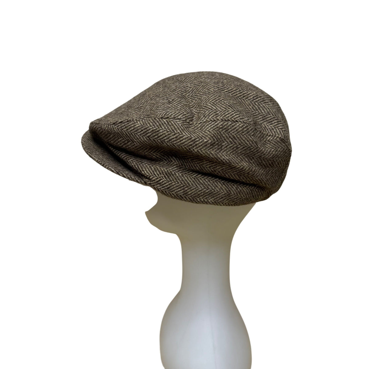 Brown Herringbone Wool Blend Newsboy Cap Flat Cap Lined For Men Medium