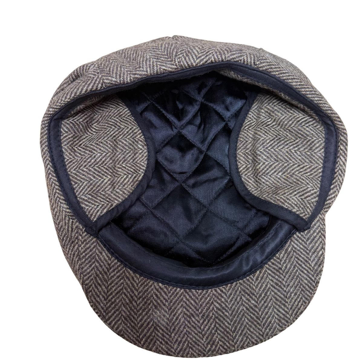 Brown Herringbone Wool Blend Newsboy Cap Flat Cap Lined For Men Medium