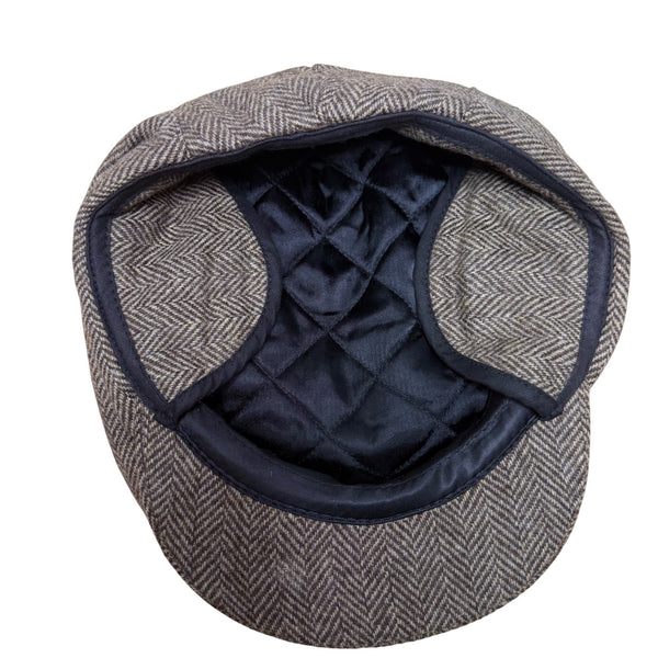 Brown Herringbone Wool Blend Newsboy Cap Flat Cap Lined For Men Medium