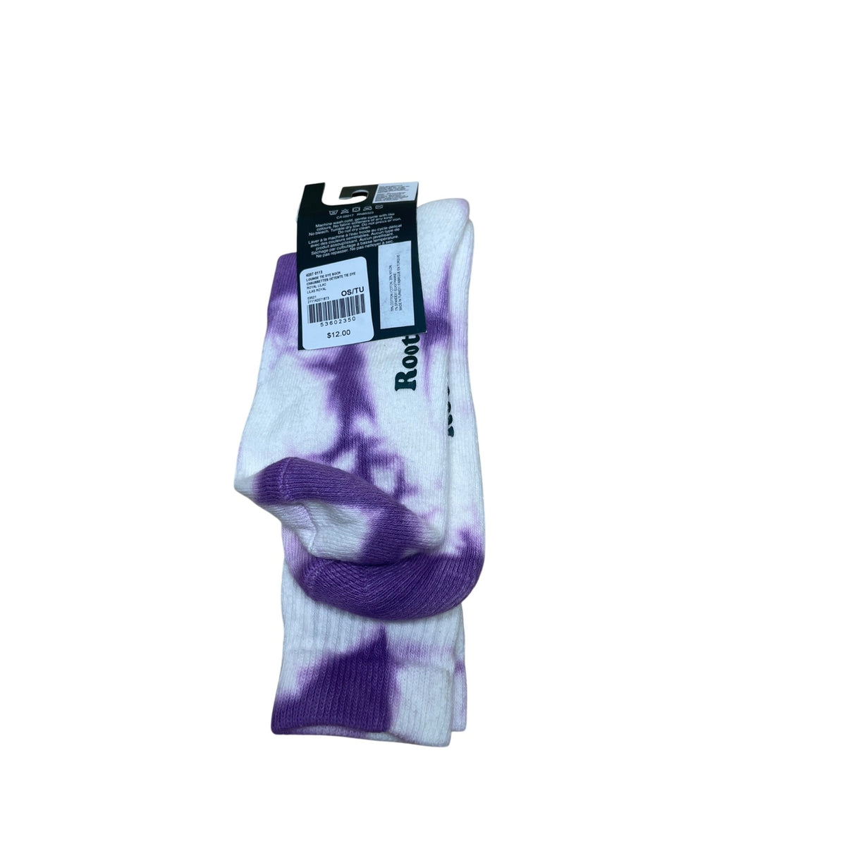 Roots Women’s Purple & White Tie-Dye Cotton Blend Crew Socks OS