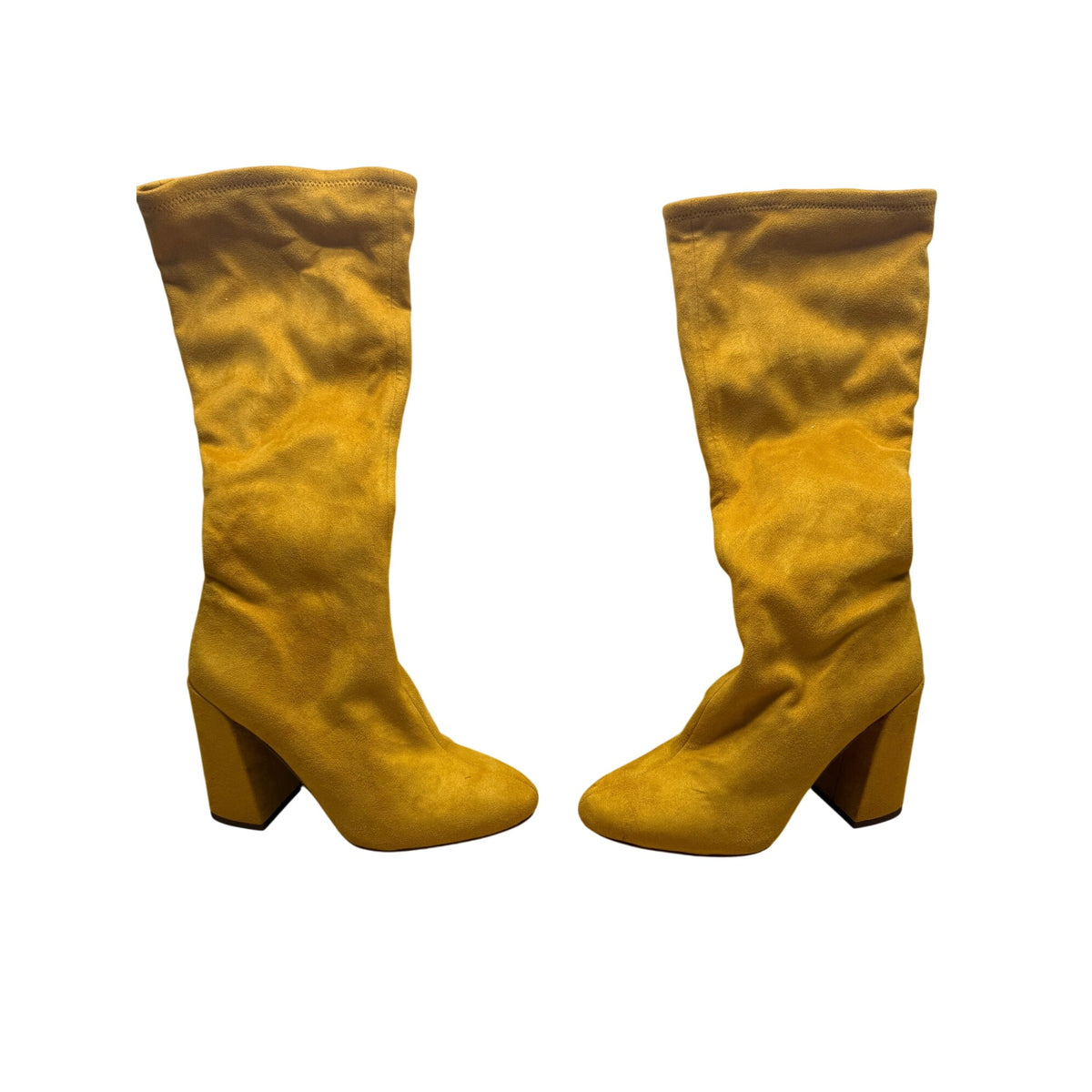 Jessica Simpson Womens Yellow Suede High Block Heel Knee-High Boots Size 8 Side Zipper