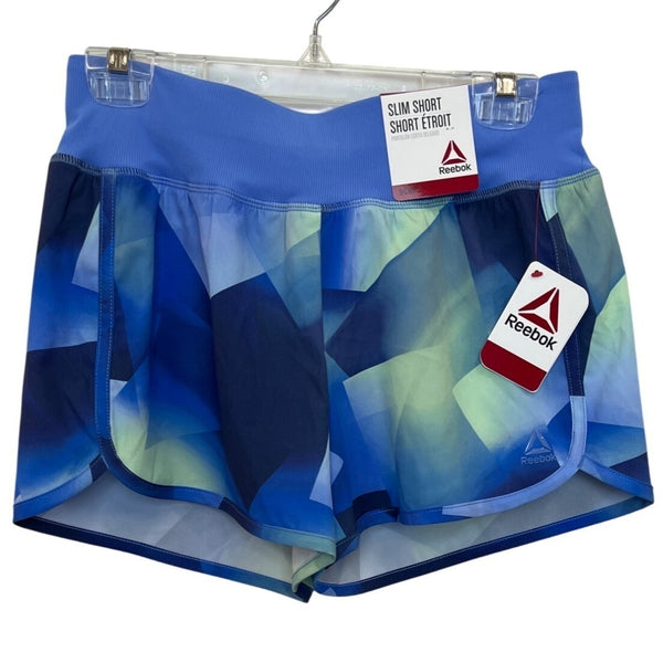 Reebok Women's Slim Fit Geometric Blue Pattern Shorts Size S