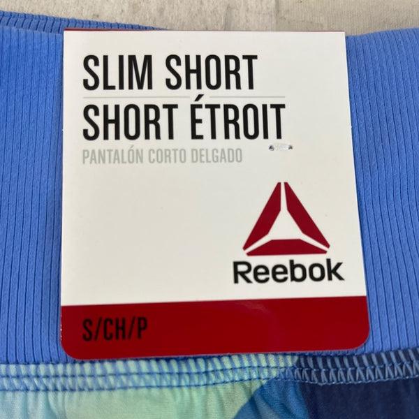 Reebok Women's Slim Fit Geometric Blue Pattern Shorts Size S