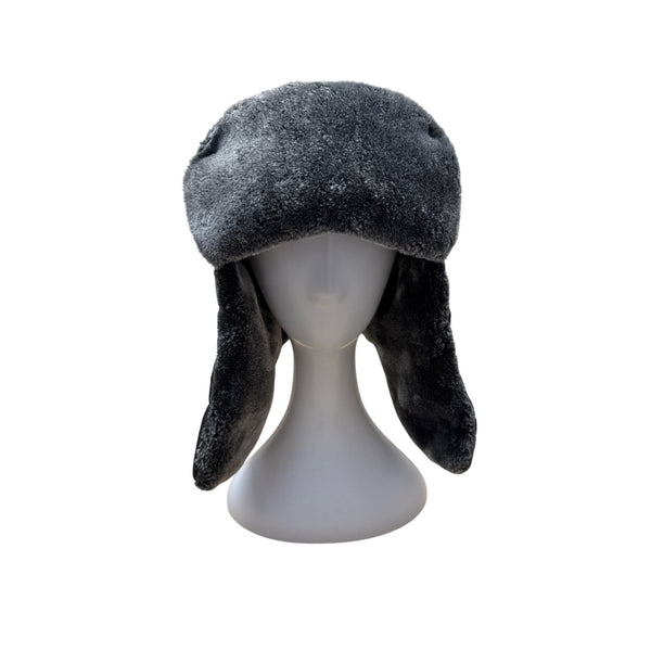 Mens Winter Black Fur-Lined Aviator Hat With Adjustable Ear Flaps & Reflective Stripe